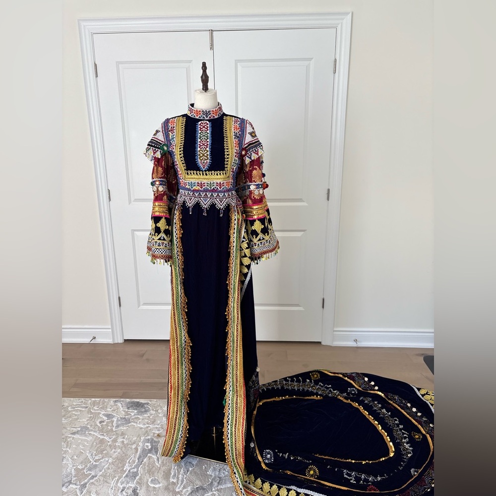 Elegant Multicolor Embroidered Dress Afghan Henna Night Bridal Dress - Picture 11 of 15